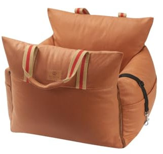 MIM0S Hunde Autositz: Universal-3in-1 Lösung für vordere und hintere Sitze. Geeignet für kleine bis große Hunde. Tragbar und vielseitig einsetzbar als Hundebett, Korb und Autositz. (Russert Orange, L)