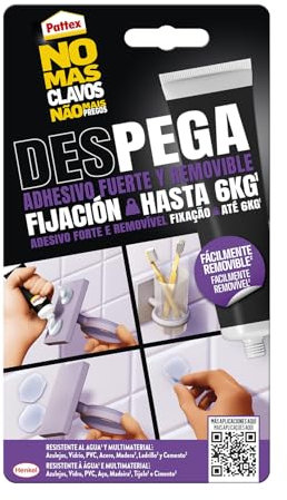 Pattex No Más Clavos Des-Pega, adhesivo de montaje fuerte y fácilmente, resistente al agua con poder de fijación de hasta 6 kg y alto agarre inicial, transparente, 44 g (El embalaje puede variar)