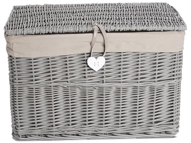Wickerfield Large Home Storage Basket Trunk Chest Hamper with Lid and Cotton Liner (Grey, Large)