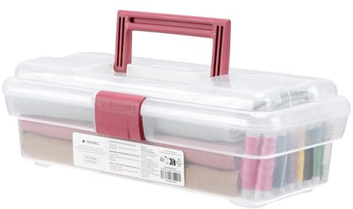 Navaris Cassetta Attrezzi Vuota - Cassetta Porta Attrezzi 30,5 cm - Scatola Utensili con Chiusura e Maniglia Pieghevole - per Artigianato Cucito e Articoli di Cancelleria - Rosa
