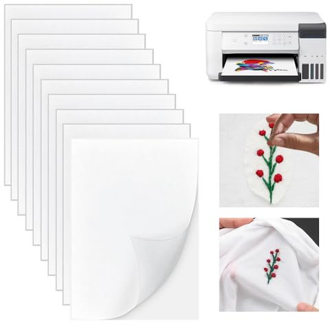 ADERTOS 10 Stück Stickvlies Wasserlöslich Selbstklebend A4 Stickvorlagen Bedruckbare Stickereipapier Wasserlöslich Stickaufkleber Stickvlies für Drucken oder Zeichnen von Mustern