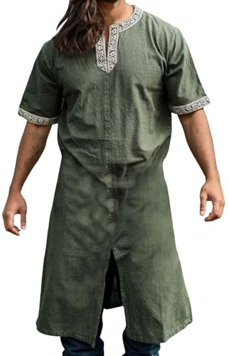 RUMAOZIA Túnica de manga corta Richard medieval para hombre, camisa medieval, camisa de ocio, carnaval, disfraz de algodón, túnica vikinga, ropa renacentista, camiseta de caballero con cuello en V, O
