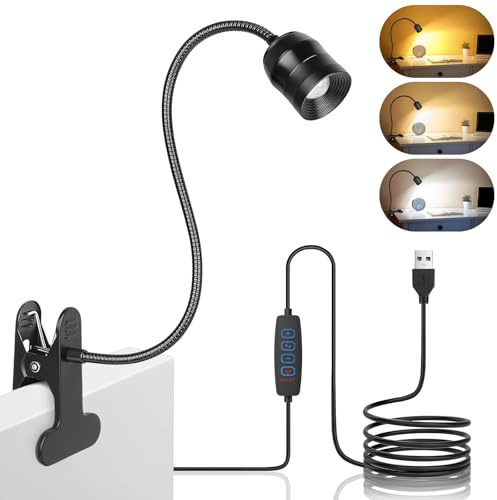 canvas läslampor för säng, dimbar USB clip-on lampa för sovsal säng sänggavel, 3 lägen och 10 ljusstyrkor klämma boklampa med 360° svanhals, LED zoombar skrivbord för arbete studier sömnad