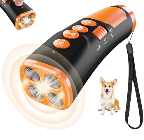 Dispositivo anti ladridos para perros – Control ultrasónico de ladridos recargable con 5 modos seguros, rango de 50 pies, disuasorio humano y seguro para perros pequeños, medianos y grandes, uso en