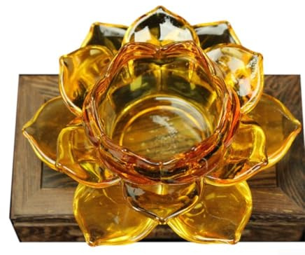 Bougeoir flottant en verre en forme de lotus pour bougie chauffe-plat et bougie chauffe-plat pour décoration et rituel (Ambre))