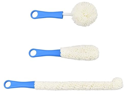 Garneck Juego de 3 Cepillos de Limpieza para Copas de Vino y Decantadores Cepillo Flexible y Esponja Azul Tamaños 42 CM 255 CM y Bola de 25 CM Limpieza para Tazas y Cristalería del