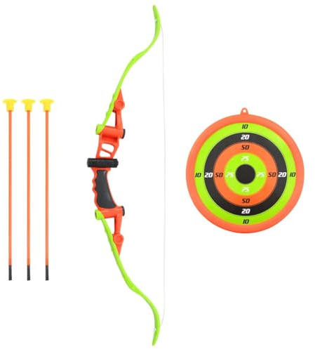 Ziaphsol Juego de tiro con arco para niños de 5 piezas de plástico con arco de 68 cm, diana de 23 cm y 3 flechas, juego de lanzamiento de colores para jardín, playa, parque, escuela, cumpleaños