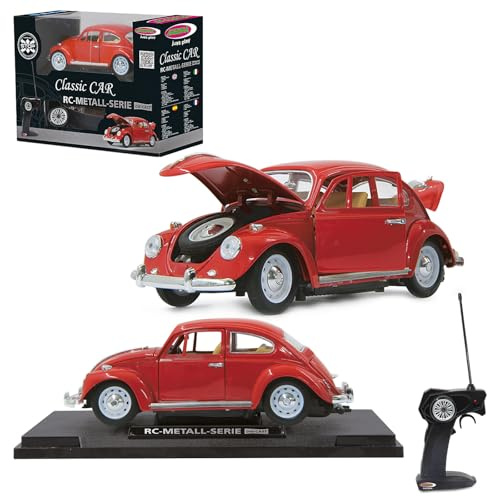 JAMARA 405110 - VW Käfer 1:18 RC Diecast Rot 27MHz – Kultfahrzeug mit Gummi-Bereifung, öffnen von Türen, Motorhaube und Kofferraum, perfekt nachgebildete Details, hochwertige Verarbeitung