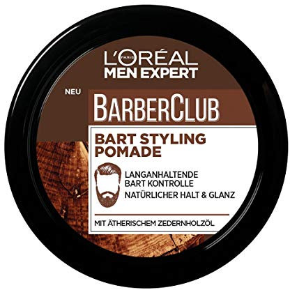 L'Oréal Men Expert Bart Styling Pomade für Männer, Haar- und Bartwachs für einen definierten Style, Bartpflege für Herren mit holzigem Duft und ätherischem Zedernholzöl, Barber Club, 1 x 75 ml