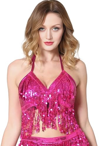 Baisdan Paillettes Latino Danza del Ventre Reggiseno Top Donne Danza Costume Frange Nappa Top