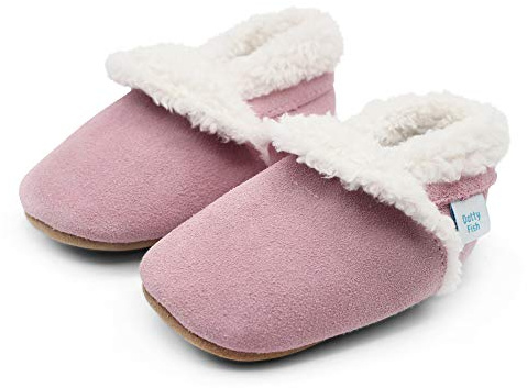 Dotty Fish Pantofole a Piedi Nudi in Pelle Scamosciata per Neonati e Bambini – Foderate in Pile, Antiscivolo, Leggere e Flessibili - Consigliate dai Podologi - Rosa 18-24 mesi