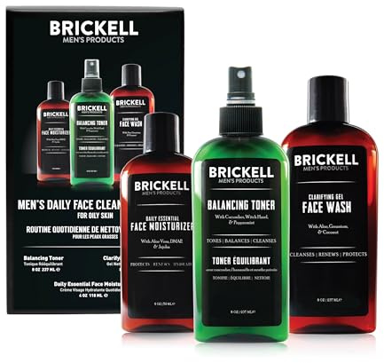 Brickell Men's Products täglich gesicht reinigen routine für fettige haut, alkoholfrei toner, gel-gesichtswäsche und moisturizer, natur- und bio, ohne duft