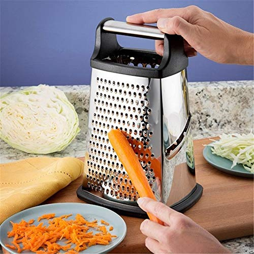 FOOSKOO Grater Gemüseschneider Professionelle Box Reibe Gemüsereibe 4-Seiten Edelstahl Große 9,6-Zoll-Reibe Gemüsehobe für Ingwer, Gemüsewerkzeuge