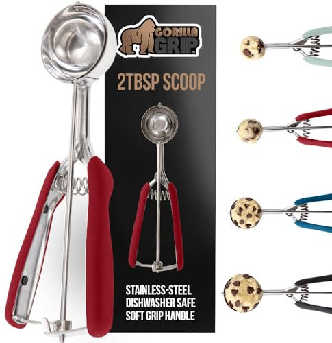 GORILLA GRIP 304 Stainless Steel Cookie Scoop, 2 TBSP Scooper, Red