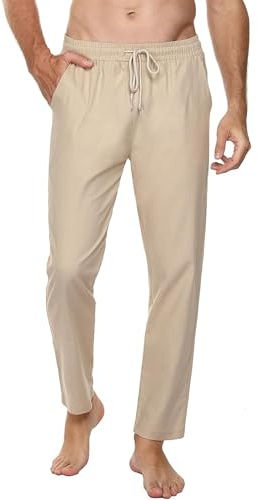Sykooria Pantalones Hombre Casuales Lino y Algodón Pantalon Chandal Hombre Largo con Ajustable Cordón Pantalones Deportivos Hombres Cintura Elástica con Bolsillos