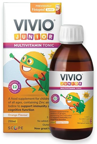 VIVIO Junior Multivitamin Tonic for Kids – 12 Added Vitamins Plus Zinc & Iodine to Support Your Child’s Immunity & Cognitive Function - Orange - 250ml