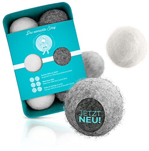 6er Set Trocknerbälle | Nachhaltige Dryer Balls-Filzbälle aus 100% Schafwolle incl. Aufbewahrungsbox | Natürlicher Weichspüler-Ersatz | Das verrückte Schaf von Tridono®