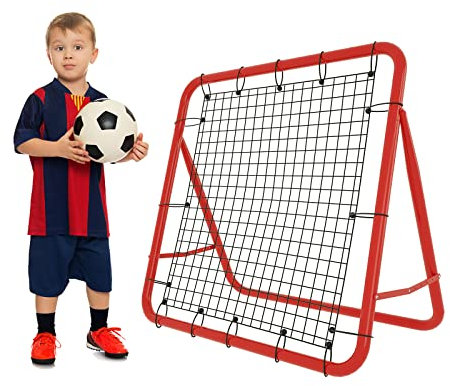 ACXIN Fußball Rebounder Kickback Tor Rückprallwand Netz, Metallrohr+PE Gewebe, 100 x 100 x 65 cm, Rot