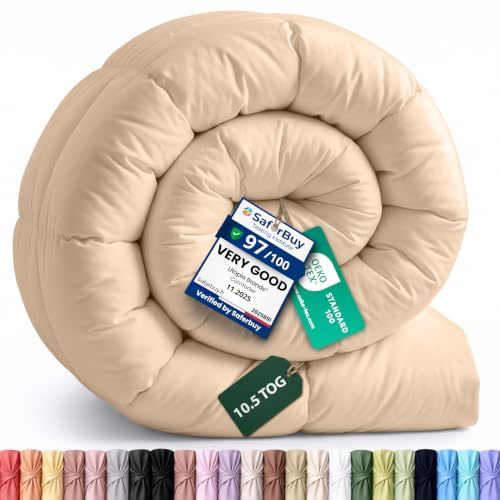 Utopia Bedding Coverless Double Duvet, 10.5 Tog Box Stitched Design, Beige | Soft Touch Microfiber Filled Comforter , Box Stitched Duvet with Corner Tabs, Machine Washable for Lasting Comfort