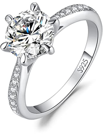 JewelryPalace Anello Solitario Donna Argento 925 con Moissanite, 2ct Classico Diamante Simulato, Pietre Laterali, Fedine Fidanzamento Anniversario Set Gioielli