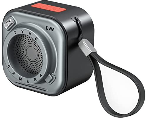 EWA Wireless Mini Bluetooth Speaker with Lanyard, Small Speaker with Bass Radiator, Unique Camera Look, Support TF Card, Small But Loud, Portable Speaker for Home, Party, Travel, Outdoor (Black)