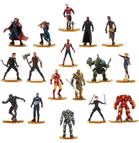 Disney Store Official Marvel Mega Figurine Playset, 18 Pc., Fully Sculpted Character Toy Figures, Includes Captain America, Iron Man, Hawkeye, Hulk, Valkyrie, Doctor Strange - Suitable for Ages 3+