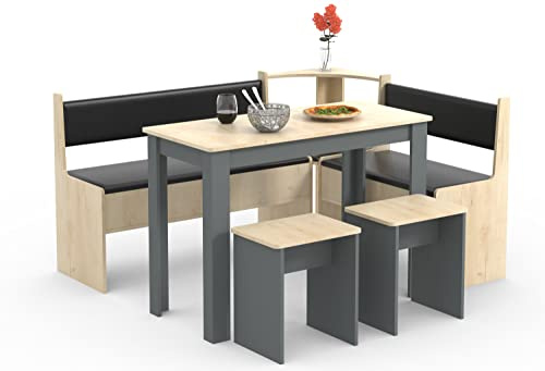 VCM Eckbankgruppe Sitzgruppe Esszimmergruppe Bank Tisch Hocker Esal Maxi Anthrazit/Honig-Eiche