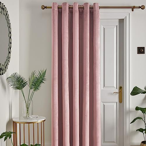 Laurence Llewelyn-Bowen Montrose Blush Pink Velvet Eyelet Curtain – W66 x L84 (168 x 214cm) – 1 Panel – Thermal & Soundproof – Soft Blush Bedroom & Living Room Drapes – Luxury Designer Curtain
