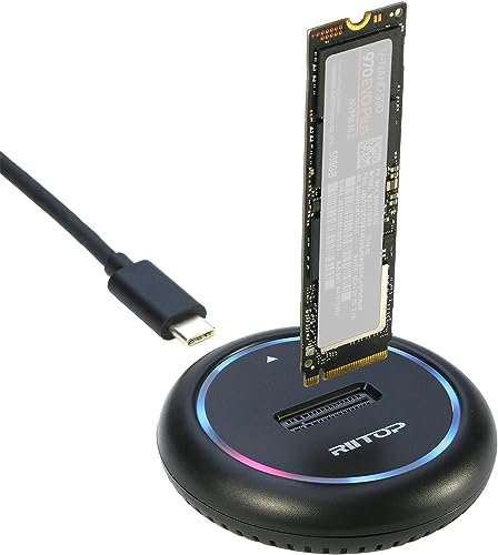 M.2 NVMe und NGFF SSD Docking Station mit RGB, RIITOP M.2 NVMe SSD Reader für NVMe und (B+M Key SATA) SSD externes Gehäuse