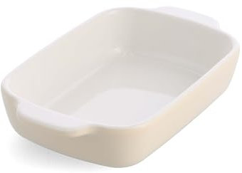 KitchenAid Stoneware Fuente Rectangular de Cerámica Antiadherente con Tapa de Bambú, 20 cm/0,9L, Sin PFAS, Duradera, Ahorra Espacio, Apta para Horno hasta 260°C, Apta para Lavavajillas, Crema Almendra