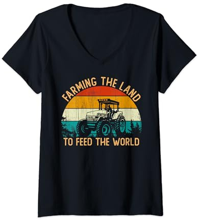Vintage Retro Farming the land to feed the World Tractor V-Neck T-Shirt