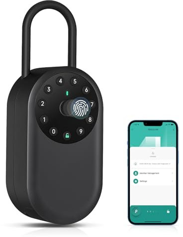 Teglu 2024 Smart Schlüsselkasten, Schlüsseltresor mit Zahlencode Fingerabdruck, Tuya/Yeeuu App Bluetooth Schlüsselbox, Wasserdichter Schlüsselschrank für Zuhause/Airbnb/Garage (mit Aufhänger)