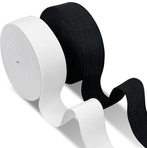 Dunkwckore Sömnadsband, elastiska två rullar i svart och vitt på 30 mm × 10 m, elastiskt band, elastisk rulle, sömnad elastisk stickning sömnad hem hantverk gör-det-själv