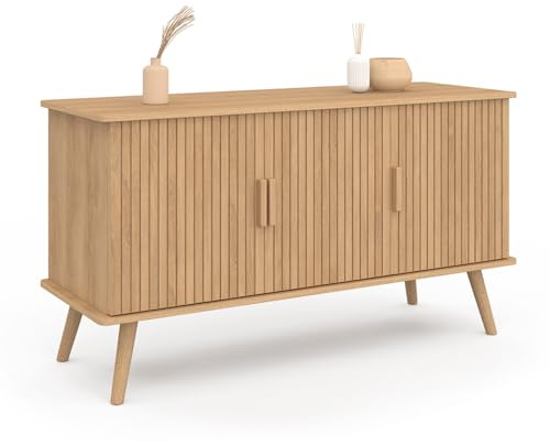 IDMarket - Buffet 110 cm Juliette 3 Portes Lattes tasseau Bois Coloris chêne