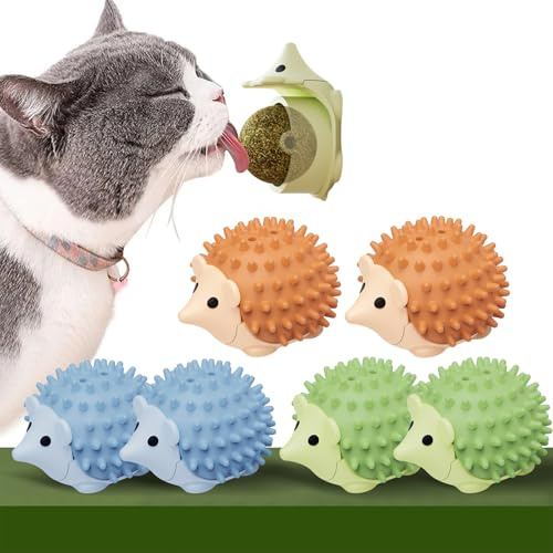 6 bolas de hierba gatera juguetes para gatos Catnip Ball giratoria adhesiva natural bolas hierba gato giratorio 360° con tapa de almacenamiento para gatos de lamer con auto masaje cepillo gatos