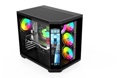 PC Case - Gaming | IONZ APEX Vision - ATX Mid Tower, Dual Chamber with 4 ARGB PWM Fans - LCD Screen | Black