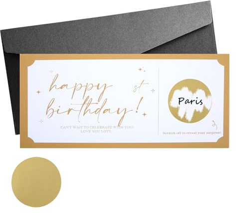 Birthday Scratch Card Gift Reveal, Personalised Birthday present scratch card reveal Surprise, with Envelope, Gold