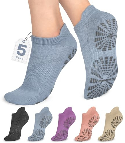 unenow 5 Pairs Pilates Socks for Women Non Slip Socks with Grips for Yoga Hospital Barre Barefoot