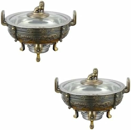 HOTAPEPU Chafing Dish Redondo Comercial, Chafing Dishes y Calentador de Alimentos, Chafing Dish Redondo para Catering, Juego de Servicio de Buffet con Bandeja de Comida y Soportes de Combustible ~/