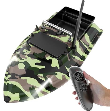 Charocean 500 m telecomandata barca per mangimi da pesca, 10400 mAh, pesca notturna, con luce del navigatore a LED, telecomando, barche da mangiare Bait Boat
