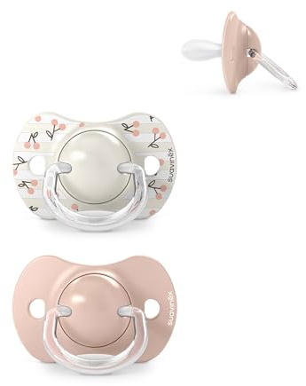 Suavinex, Lot 2 Sucettes Bébés 0/6 Mois et Nouveau-nés, Tétine Symétrique en Silicone SX Pro, plus Plate et Flexible, Réversible, Respecte le Développement Buccodentaire, Birdies Rose