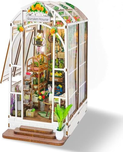 Book Nook Kit for Adults, Garden House with LED Lights,3D Wooden Puzzle