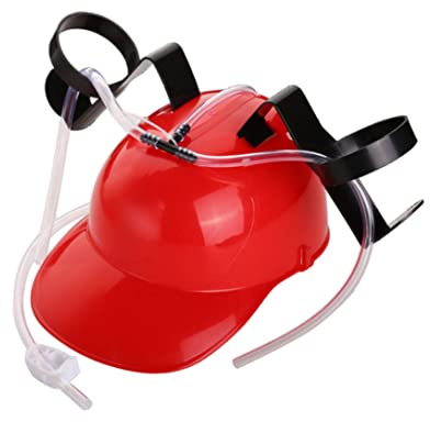 Tsawntd Guzzler Drinking Helmet Can Holder Drinker Hat Cap with Straw for Party Football Game Halloween Christmas Fun (Red)
