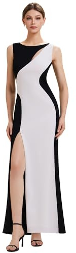 Ever-Pretty Robes d'invité de Mariage Encolure Ronde sans Manche Tricot Maxi Robe Fourreau Noir D'Ivoire 44