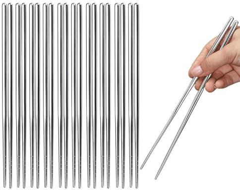 10 Paia Bacchette in Acciaio Inox, Bacchette Giapponesi, Cinesi e Coreane, Antiscivolo, Lavabili in Lavastoviglie, Bacchette Sushi per Cucina Asiatica, Sushi, Ramen, 22.5 cm