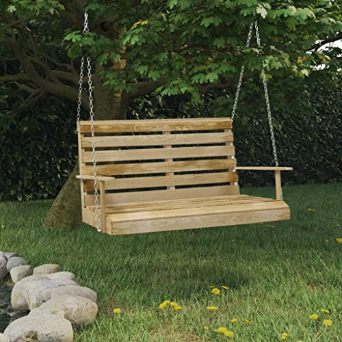 GeenYuu Gungbänk av impregnerad furu 110 cm med kedjor, väderbeständig och korrosionsbeständig, trädgårdsgunga för balkong, terrass och utomhusbruk, avkoppling