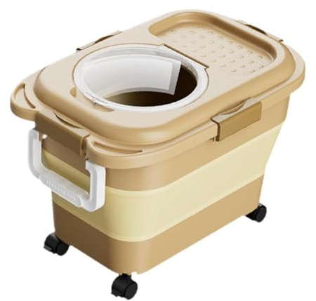 EverPinger Boîte de Rangement pour Nourriture pour Chien Conteneur Pliable à roulettes avec Couvercle Hermétique Fenêtre de Contrôle Polypropylène Résistant, Kaki
