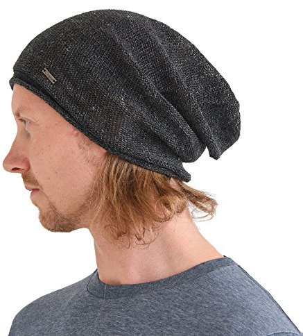 CHARM Leinen Sommer Beanie Slouchd Kühlung Strick Hut Unisex Männer Frauen Schwarz