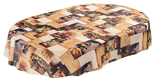 ANRO bordsduk av vaxduk, tvättbar, vaxduk, vin, vindruvor, hem, trä, oval, 260 x 140 cm