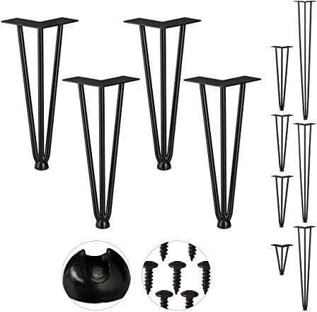 Relaxdays Hairpin Legs, 4er Set, 3 Streben, Metall, Haarnadel Tischbein für Hocker, Tisch & Schrank, 30 cm hoch, schwarz
